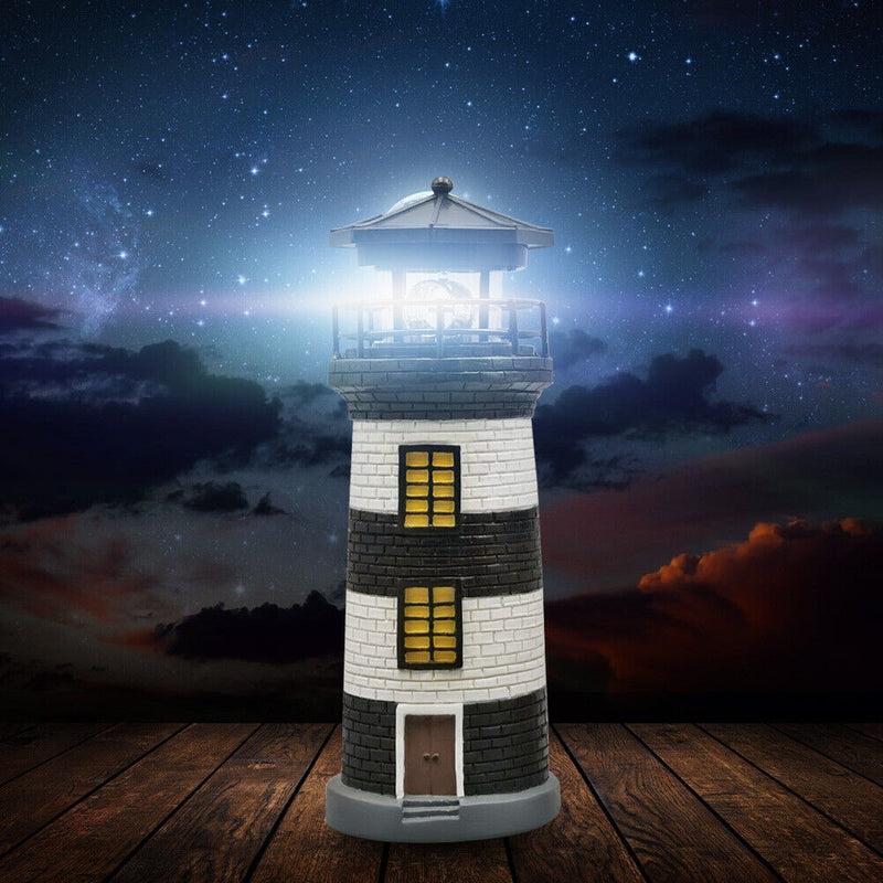 LED Lighthouse Solar Light Garden Outdoor Rotating Beacon Tower Lamp (A) Newly