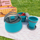3pcs Silicone Folding Kettle Cup Set Portable Collapsible Tableware (Blue) Newly