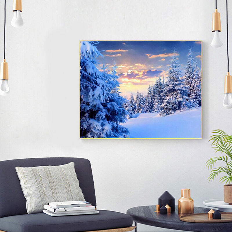 Canvas Paint By Numbers Snow Forest Oil Hand Painted Drawing Kit Home Decoration