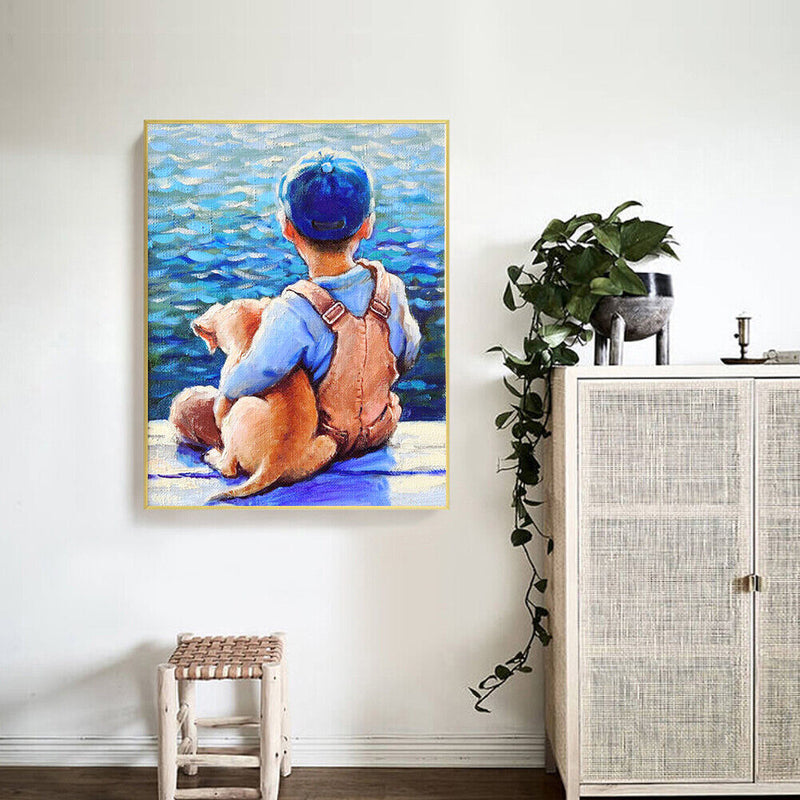 Holding Dog Boy Oil Paint By Numbers Kits Canvas Picture DIY Wall Art Craft