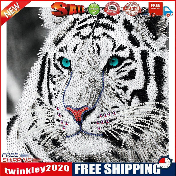 5D DIY Round Drill Diamond Painting White Tiger Kit Rhinestone Drawing Set