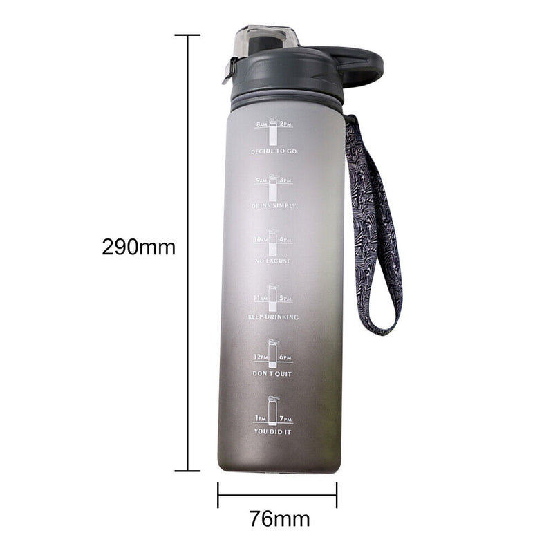 1000ml Sports Water Bottle with Time Marker Outdoor Fitness Cups (Grey) Newly