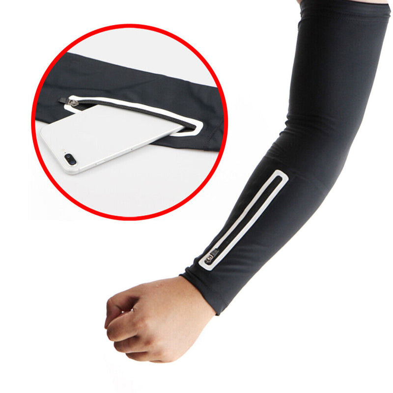 Sports Arm Sleeve Running Bike Zip Phone Pocket Arm Guard Cover (Black XL) Newly