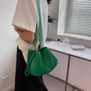 Fashion Pleated Shoulder Crossbody Bags PU Leather Women Office Bucket Handbag