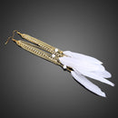 Fashion Exotic White Plumage Rhinestones Beads Girl Long Pendant Earrings
