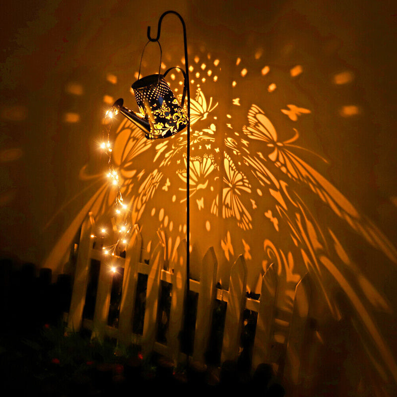 Solar Watering Can Projector Lights Outdoor Garden Yard Art Kettle Lamp (B)