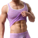 Sexy Lace Men Breathable Perspective Vests Tank Tops Undershirt(Purple/XL)