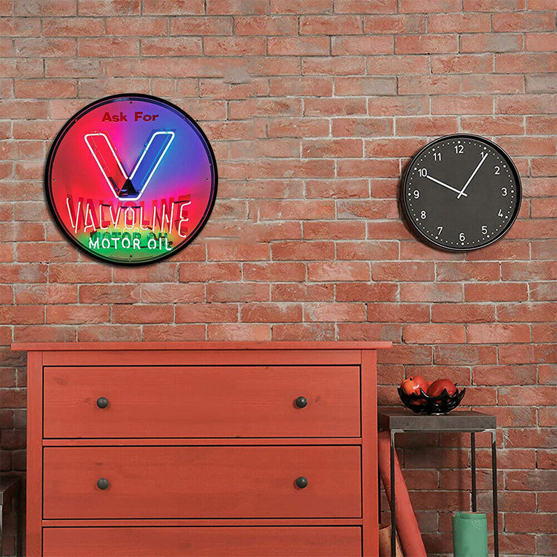 Metal Signs V Motor Oil Garage Salon Home Decoration Waterproof Round 30x30cm