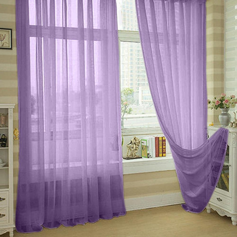 2pcs Solid Color Window Curtain Flower Pattern Valance Dark Purple