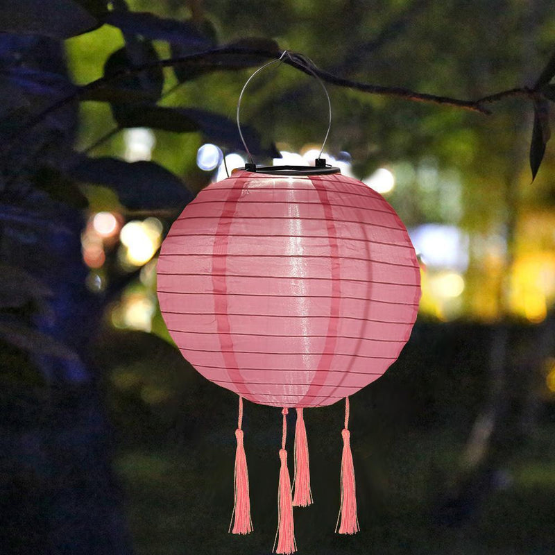 2* Solar Nylon Lantern Lamp Waterproof Hanging Light Festival Decor (Pink)