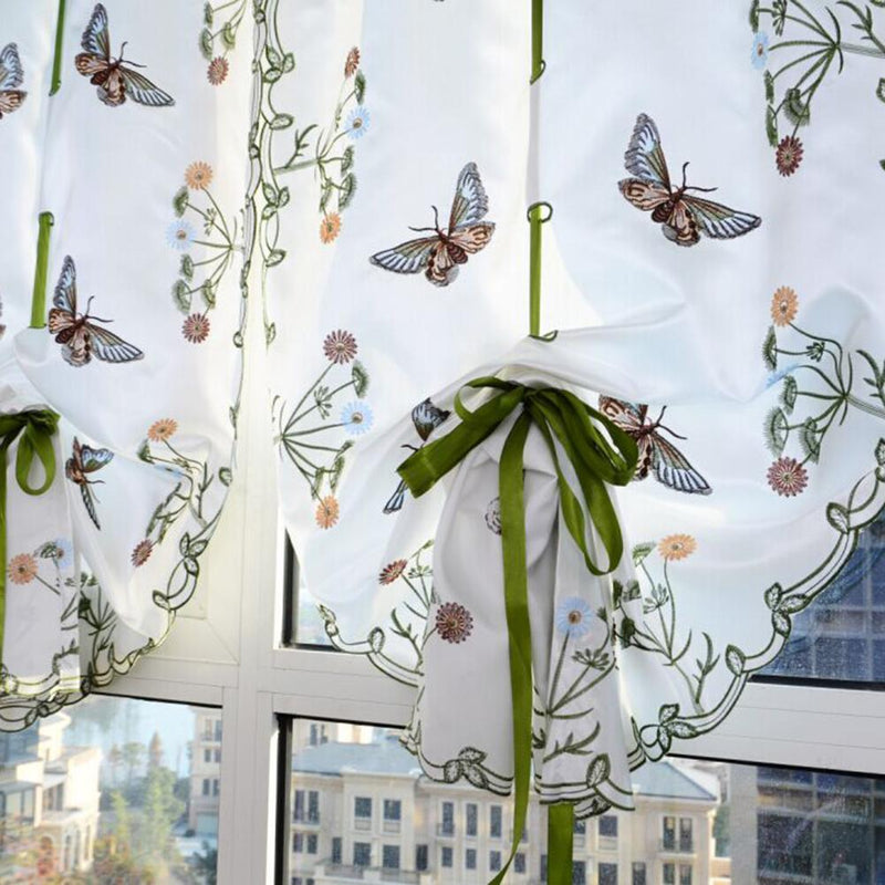 Butterfly Pastoral Tulle Window Screen Roman Curtain Embroidery Sheer Drape