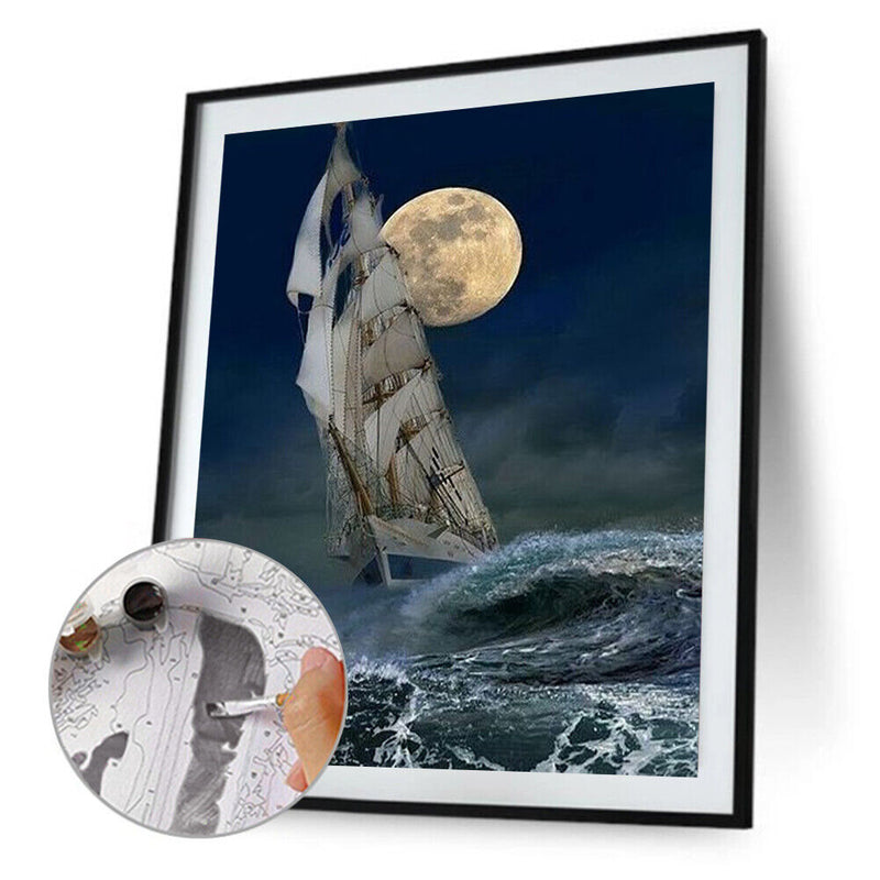 Oil Paint By Numbers Sea Sailing Frameless Picture Craft Living Room Decoration