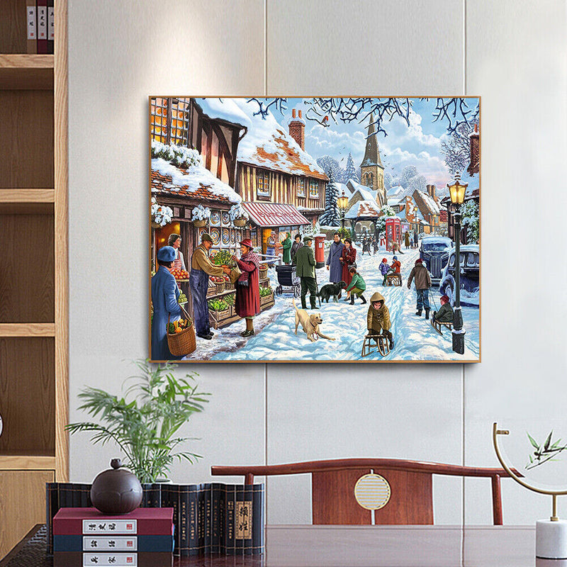Oil Paint By Numbers Winter Street Frameless Picture Craft Kit for Living Room