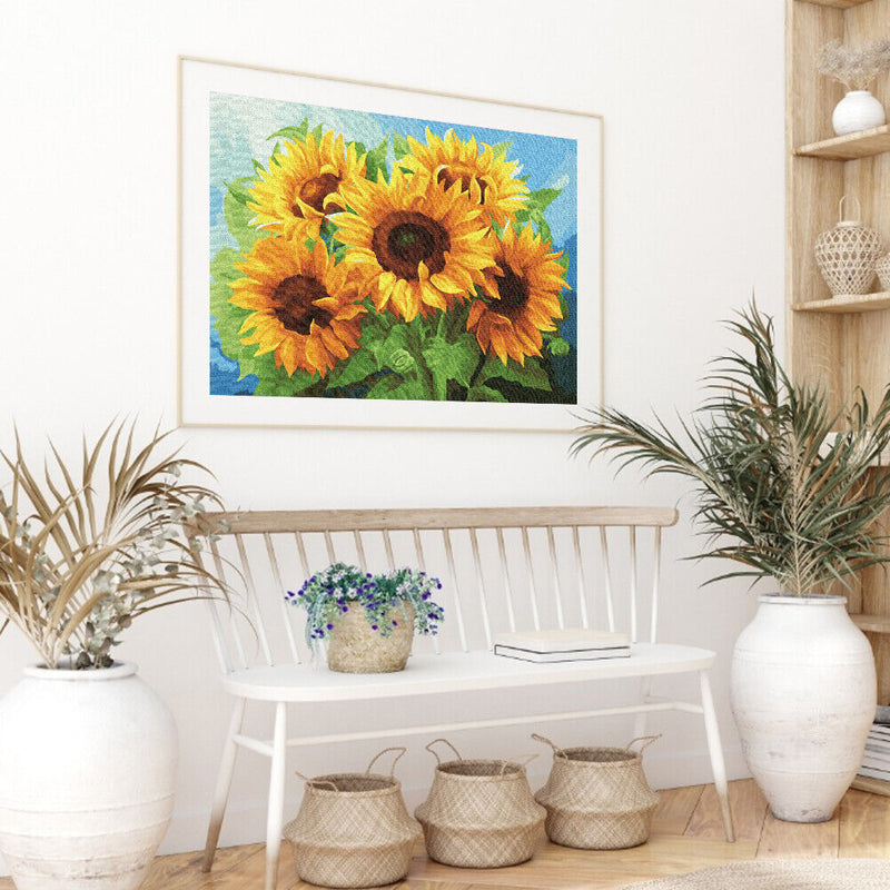 #A Tulip/Sunflower Oil Paint By Numbers DIY Handpainted Home Decoration Unfram