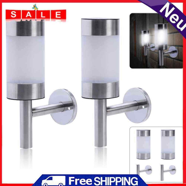 2pcs Solar Powered Stainless Steel Light LED Wall Light Fence Lamp Outdoor Garden Li