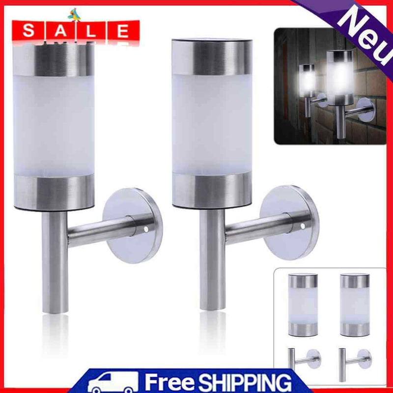 2pcs Solar Powered Stainless Steel Light LED Wall Light Fence Lamp Outdoor Garden Li