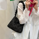 Fashion Women Pleated Shoulder Tote Bag Casual Pure Color Large Capacity Handbag