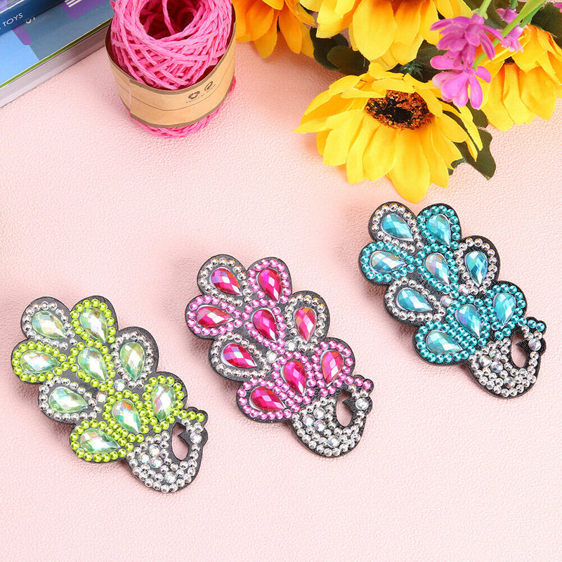 3pcs Peafowl DIY Full Drill Diamond Painting Hairpin Elegant Girls Hair Clips