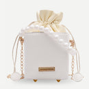 Women Square Box Shoulder Bag PU Chain Mini Handbag Drawstring Messenger Totes