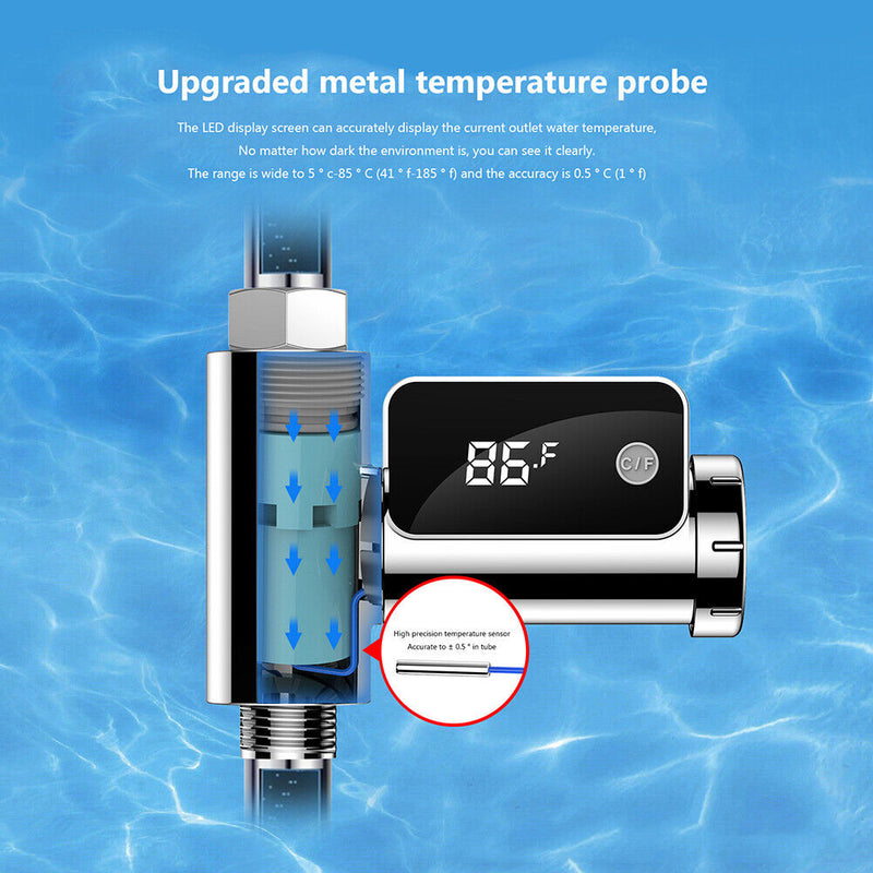 LED Water Temperature Thermometer Shower Celsius/Fahrenheit Display Sensor Newly