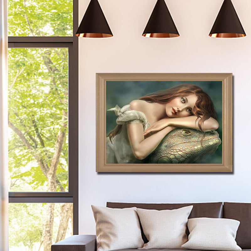 Girl and Lizard Oil Paint By Number Kit DIY Acrylic Painting on Canvas Fram