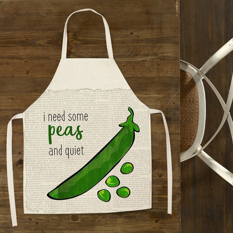 Pea Printed Women Kitchen Aprons Waterproof Linen Oil-proof Apron (82x68cm)