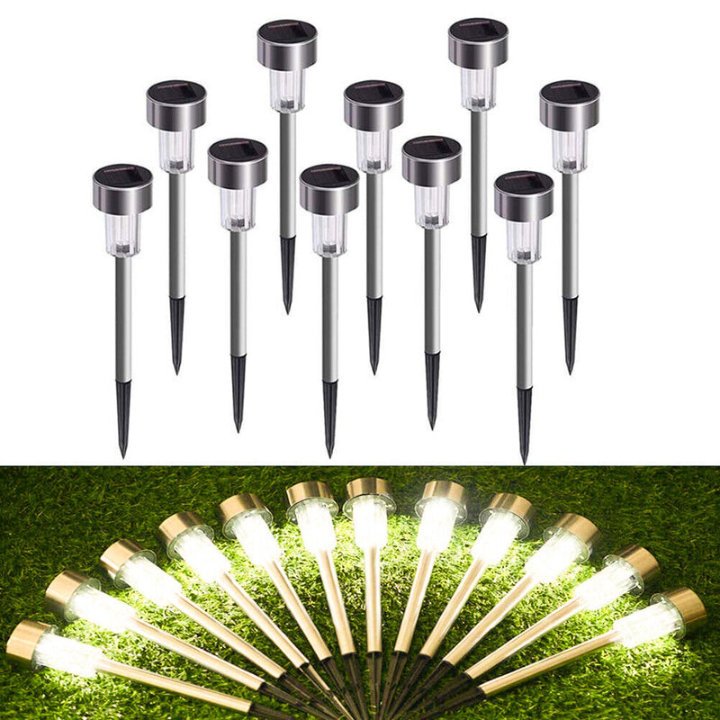 10pcs LED Solar Light Mini Steel Tube Lawn Stake Lamp Garden Decor (Warm) Newly