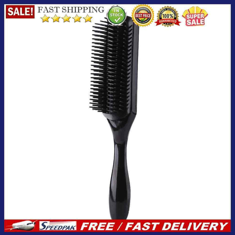 9 Rows Styling Brush Straight Curly Hair Detangling Massage Comb (Black)