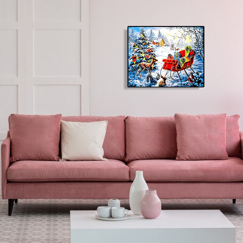 Oil Painting By Numbers Elk in Snow DIY Frameless Picture Christmas Home Decor