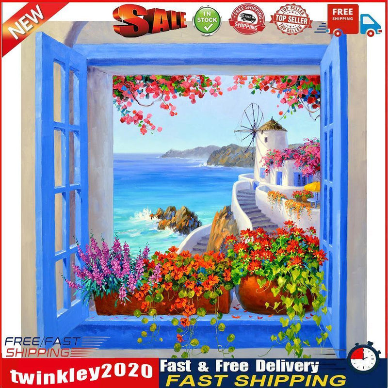 Frameless Oil Paint By Numbers Window Scenery DIY Canvas Picture Craft Kit Newly