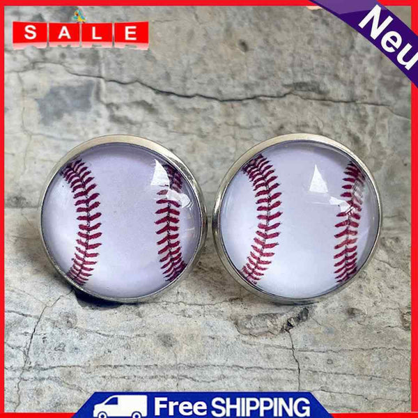 Women Girls Fashion Baseball Glass Stud Stainless Steel Earrings Party Jewelry
