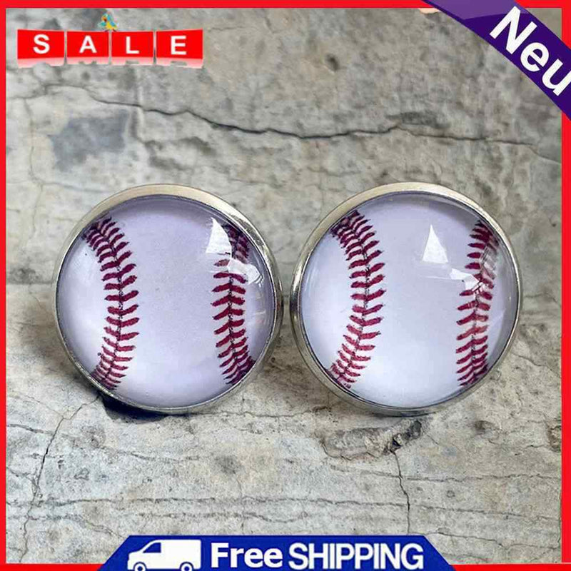 Women Girls Fashion Baseball Glass Stud Stainless Steel Earrings Party Jewelry