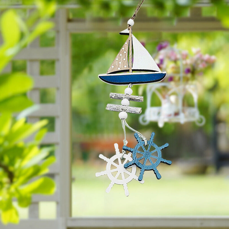 Ocean Wooden Hanging Ornaments Ship Fish Oceanic Series Craft Pendant (B) Newly