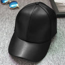 Unisex Leather Baseball Cap Outdoor Sport Adjustable Hat (Black)