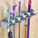 ABS Plastic Mop Holder Broom Organizer 5 Slots 6 Hooks Wall Mounted