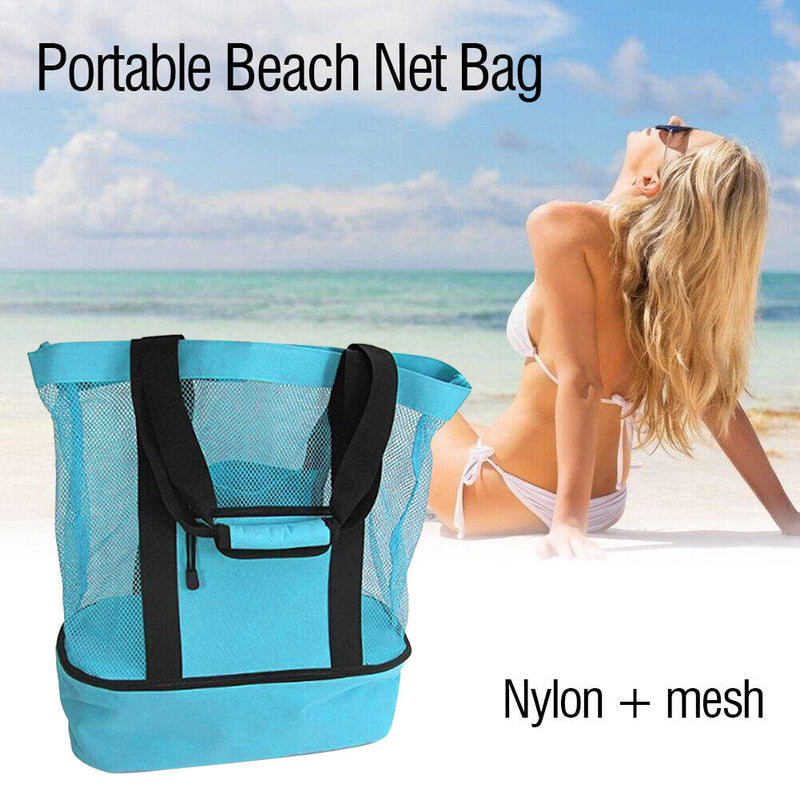 Insulation Lunch Bag Picnic Net Beach Handbag Food Beverage Storage (Blue) Newly