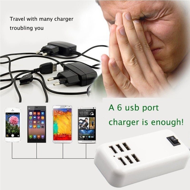 1.5m Cable Multi 6-Ports Portable Power Supply USB Phone Charger Socket Adapter