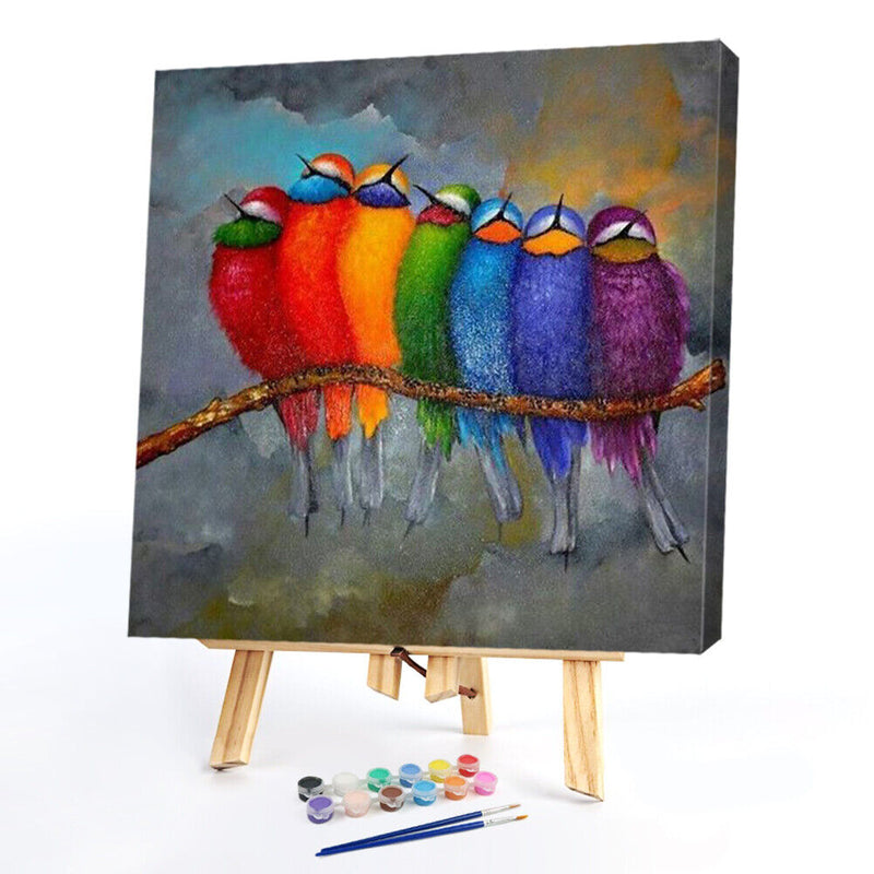 Oil Paint By Numbers Colorful Bird Frameless Picture Craft Kit for Living Room