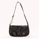 Women Pleated Chain Solid Color Underarm Bag Casual Small Handbag (Brown)