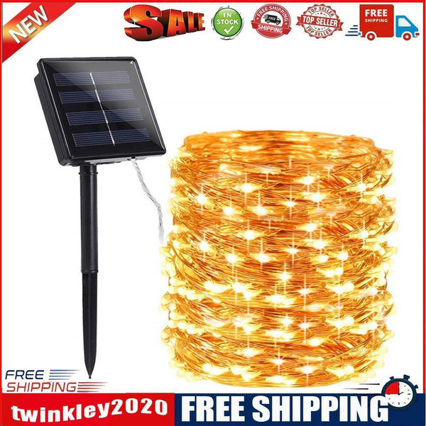 2xSolar String Lights Waterproof Copper Wire Fairy Lamp (Warm White 100LED)