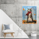 Cat in Scarf Oil Paint By Numbers Kit DIY Acrylic Painting on Canvas Decor