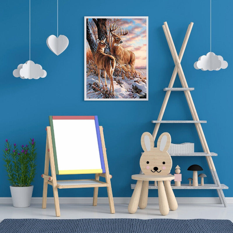 Oil Paint By Numbers Snow Deer Frameless Picture Craft Kit for Home Living Ro