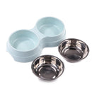 Dog Double Bowl Puppy Food Feeder Stainless Steel Pets Drinking Dish (Blue)