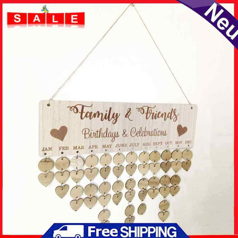 Wooden Calendar Round Love Heart DIY Special Date Wall Hanging Display