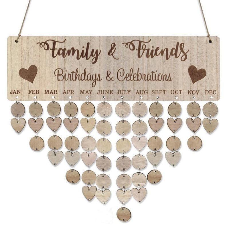 Wooden Calendar Round Love Heart DIY Special Date Wall Hanging Display