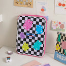 Women Checkerboard Laptop Carrying Case PU Computer Cover Zipper Pouch Gift