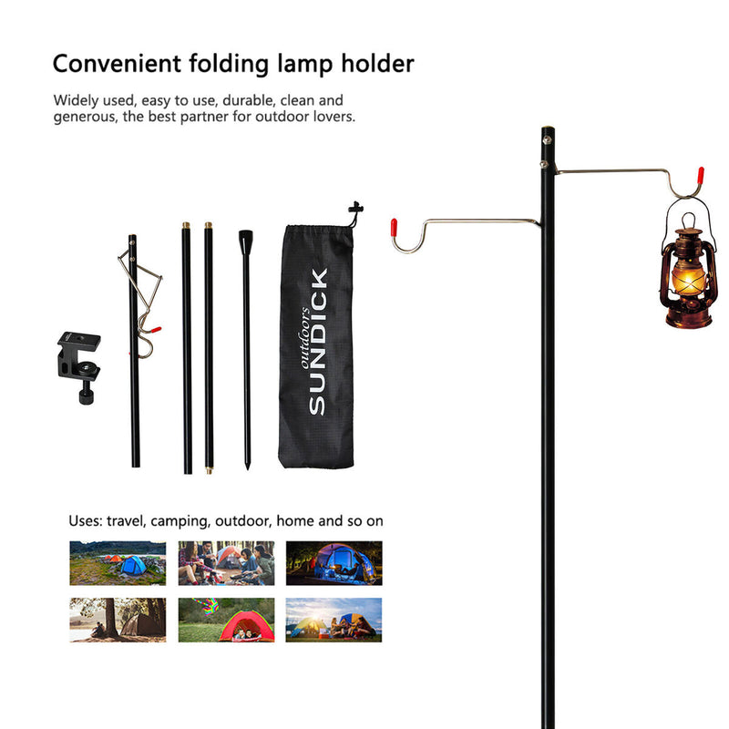 Folding Lantern Post Pole - Picnic BBQ Lamp Stand Hook Hanging Light Holder