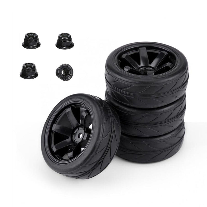 #A 4Pcs Hex Hub Beadlock Wheel Rims Tires Set for 1/10 Axial Hsp Redcat Traxxas