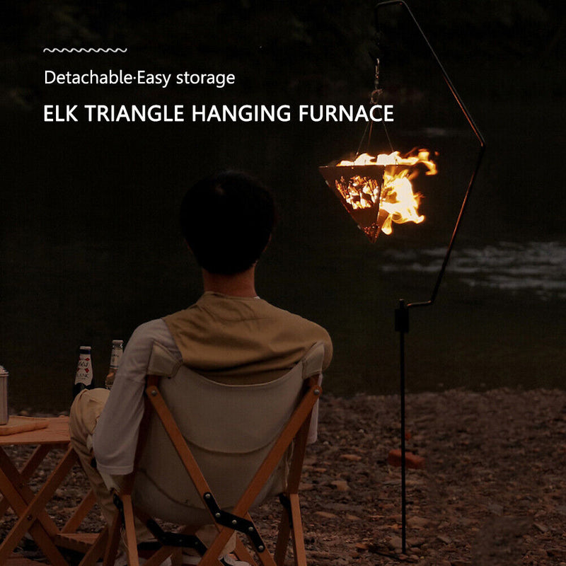 Portable Elk Campfire Hanging Triangle Stove Set Wood Charcoal Burning Stov