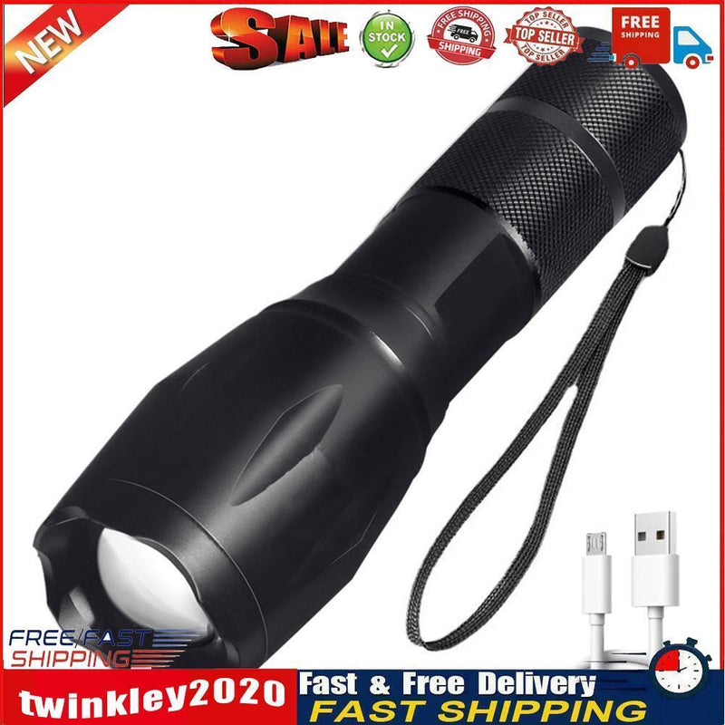 Powerful LED Flashlight USB Torch Waterproof Outdoor Camping Hiking Lights Newly